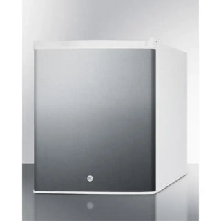 Summit FFAR25L7SS compact stainless steel medical refrigerator angle view on a white background
