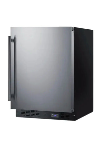Summit SCFF53BSS 24" built-in freezer stainless steel door angle view on white background