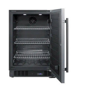 Summit SCFF53BSS 24" frost-free built-in freezer open door showing interior shelves on white background