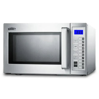 Summit Appliance SCM1100SS Countertop Microwave in stainless steel angled view on white background