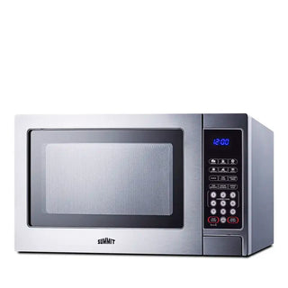 Summit Appliance Compact Microwave SCM853 angled view in stainless steel on white background