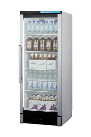 Summit Appliance 24 inch Wide Beverage Center side angle view with stainless steel trim