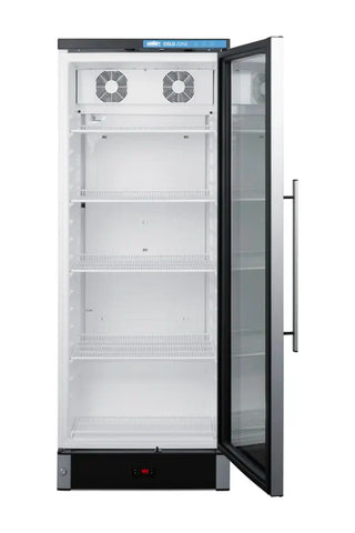 Summit Appliance 24 inch Wide Beverage Center open view showing interior shelving and storage