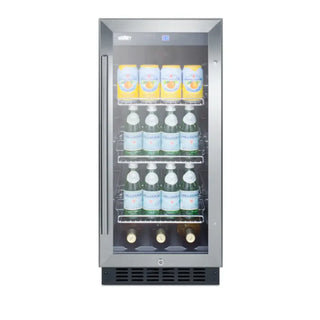 Summit Appliance SCR1536BGCSS Medical Refrigerator stainless steel with glass door on white background