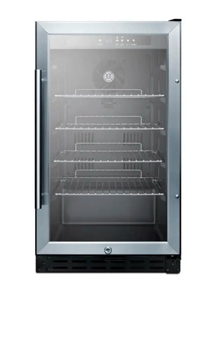 Summit 18 inch ADA Compliant Built-In Beverage Center front view with glass door on white background