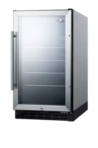 Summit 18 inch ADA Compliant Beverage Center angle view with stainless steel door and black cabinet