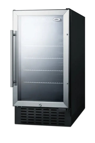 Summit Appliance SCR1841B Medical Refrigerator angled view with glass door on white background