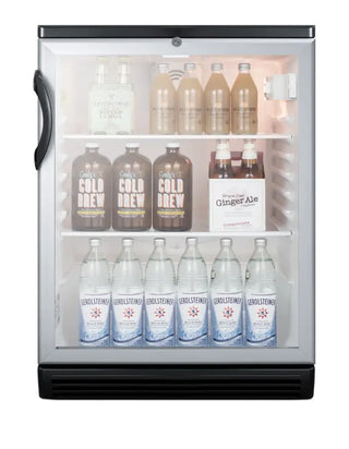 Summit Appliance SCR600BGLBI Medical Equipment refrigerator front view with glass door on white background