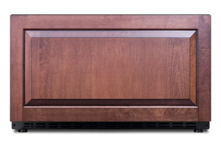 Front view of the Summit SDR301OS refrigerator drawer with a custom wood cabinet panel, designed for seamless built-in installation in outdoor kitchens and cabinetry applications.