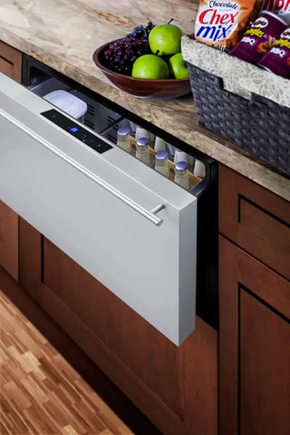 Summit SDR30 30" refrigerator drawer white with adjustable shelves on a white background