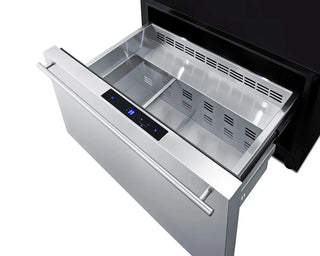 Summit SDR30 30" drawer refrigerator NSF-7 open door showing interior on a white background