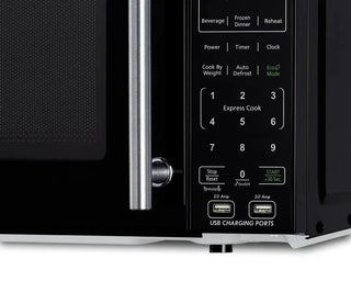Summit SM903BSA Compact Microwave USB ports detail closeup on white background