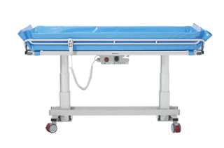TR Equipment TR 3200 shower trolley with blue padding front view on white background