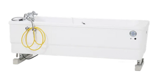 White TR Equipment 5194004 TR Comfortline Bath System with yellow drain plug on a white background