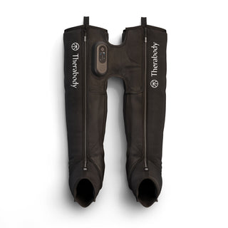 Therabody JetBoots Prime cordless compression boots shown upright against a plain background