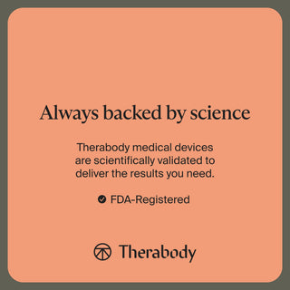 Therabody science and regulatory claim panel shown with the Theragun Mini Plus product images