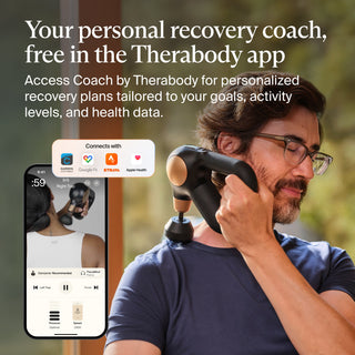 Graphic on the Therabody app recovery coach shown with the Theragun Sense in use