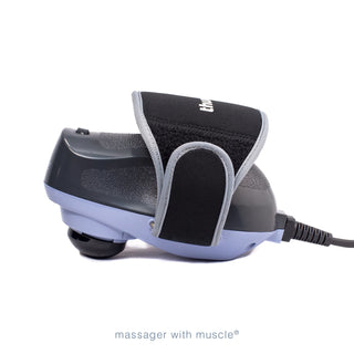 Thumper Verve G501NA gray and blue single-head percussion massager with palm-grip hand strap.