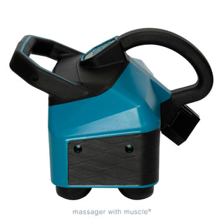 Thumper Lithium8 cordless professional percussion massager in black and teal with dual handles and eight massage heads.