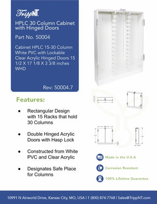 TrippNT 50004, HPLC 30 Column PVC Cabinet with Lockable Clear Hinged Doors