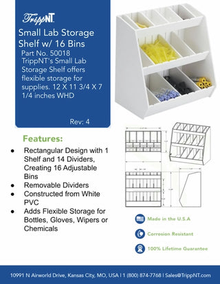 TrippNT 50018, Small Lab Storage Shelf with 16 Adjustable Bins – Compact Laboratory Organizer