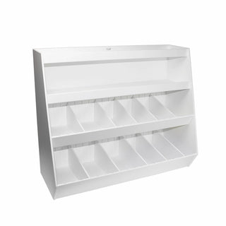 TrippNT 50028, White Lab Storage Shelf with 2 Shelves & 14 Adjustable Bins