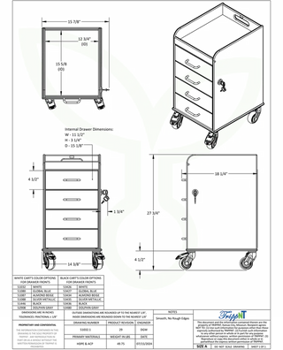 TrippNT 510XX, White Compact Cart – 4 Drawer Medical Storage Cart