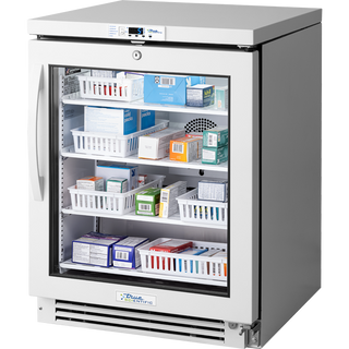 True Scientific TSCI-150PR-SWG-R-WW-1A Pharmacy Unit Refrigerator with medical supplies inside on a white background