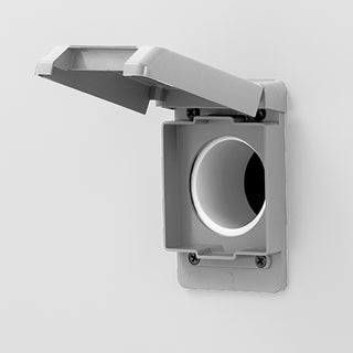 Close-up of the external access port with protective flip cover on the True Scientific TSCI-450LR-SWS-R-WW-1A laboratory refrigerator.