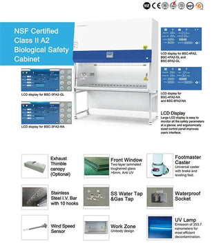 USA Lab USA-BSC-6FT NSF Certified Class II Type A2 Biosafety Cabinet, With Detachable Stand, Various Sizes