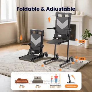 VOCIC AX35-A-BK-X Movable Folding Electric Transfer Chair Lift with 4 Wheels, 352 lbs Weight Capacity, 15" Seat Width