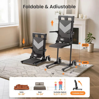 VOCIC AX35-A-BK-X Movable Folding Electric Transfer Chair Lift with 4 Wheels, 352 lbs Weight Capacity, 15" Seat Width
