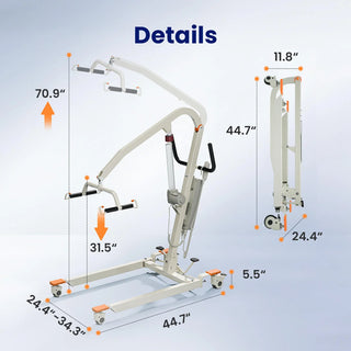 VOCIC AY02-3AH-A-WT-2-X Folding Electric Transfer Hoyer Lift, 440 lbs Weight Capacity, Rechargeable Control Box