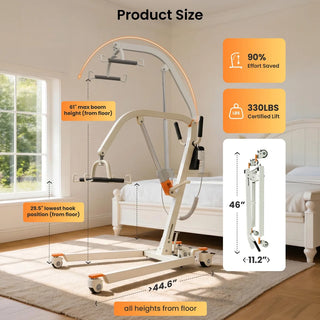 VOCIC AY05-A-WT-X Electric Transfer Hoyer Lift, 330 lbe Weight Capacity, 24.4"–38.2" Adjustable Base Width