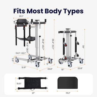 VOCIC AY06-2AH-A-ZX Electric Folding Transfer Lift, 330 lbs Weight Capacity, 5’-6’4" Patients Height Range