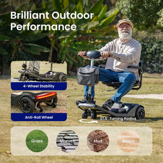 VOCIC D50 Flexible Lightweight Folding 4 Wheel Mobility Scooter, 265 lbs Weight Capacity, 15.5 Miles Per Charge