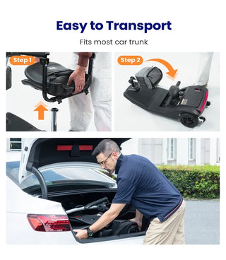 VOCIC D50 Flexible Lightweight Folding 4 Wheel Mobility Scooter, 265 lbs Weight Capacity, 15.5 Miles Per Charge