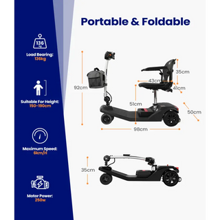 VOCIC D50 Flexible Lightweight Folding 4 Wheel Mobility Scooter, 265 lbs Weight Capacity, 15.5 Miles Per Charge