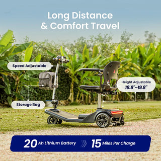 VOCIC D50 Flexible Lightweight Folding 4 Wheel Mobility Scooter, 265 lbs Weight Capacity, 15.5 Miles Per Charge