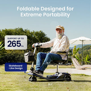 VOCIC D50 Flexible Lightweight Folding 4 Wheel Mobility Scooter, 265 lbs Weight Capacity, 15.5 Miles Per Charge