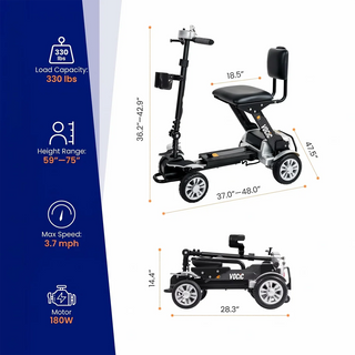 VOCIC D71 Ultra-lightweight Folding Travel Mobility Scooter, 330 lbs Weight Capacity, 12.5 Miles Per Charge