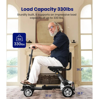 VOCIC D71 Ultra-lightweight Folding Travel Mobility Scooter, 330 lbs Weight Capacity, 12.5 Miles Per Charge