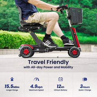 VOCIC D91 Fold-Go Revolutionary Foldable Mobility Scooter, 265 lbs Weight Capacity, 15.5 Miles Per Charge
