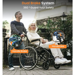 VOCIC U31 Lightweight Folding Manual Wheelchair, 300 lbs Weight Capacity, 16.9" Seat Width, Gray or Orange