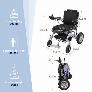 VOCIC V62-20AH-A Folding Airline Approved Power Wheelchair 20AH, 265 lbs Weight Capacity, 18.7'' Seat Width