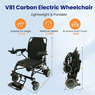 VOCIC V81-12AH-A Carbon Foldable Power Wheelchair 12AH, 16.14" Seat Width, 264 lbs Weight Capacity