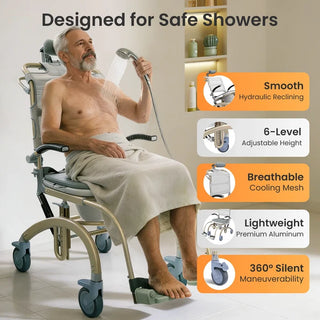 VOCIC XZY08-A Reclining Shower Chair, 300 lbs Weight Capacity, 42.5"–47.4" Overall Height