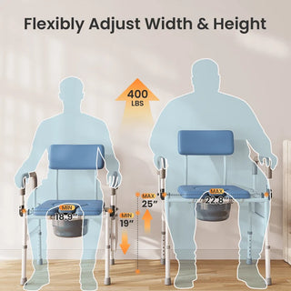 VOCIC YR11-A-BL-X Drop Arm Bedside Commode Chair, 400 lbs Weight Capacity, 17.7"–22.6" Seat Height