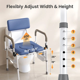 VOCIC YR11-A-BL-X Drop Arm Bedside Commode Chair, 400 lbs Weight Capacity, 17.7"–22.6" Seat Height