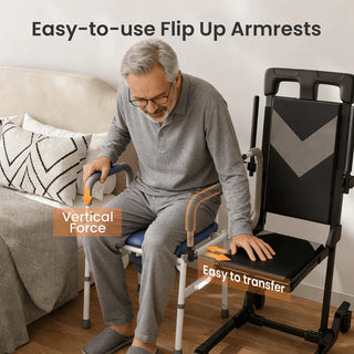 VOCIC YR11-A-BL-X Drop Arm Bedside Commode Chair, 400 lbs Weight Capacity, 17.7"–22.6" Seat Height